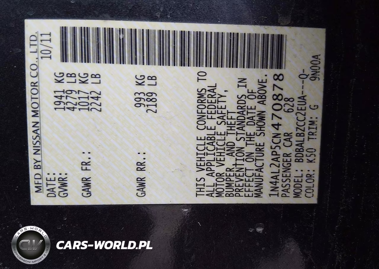 2012 Nissan Altima 2.5 S VIN:1N4AL2AP5CN470878 - 9