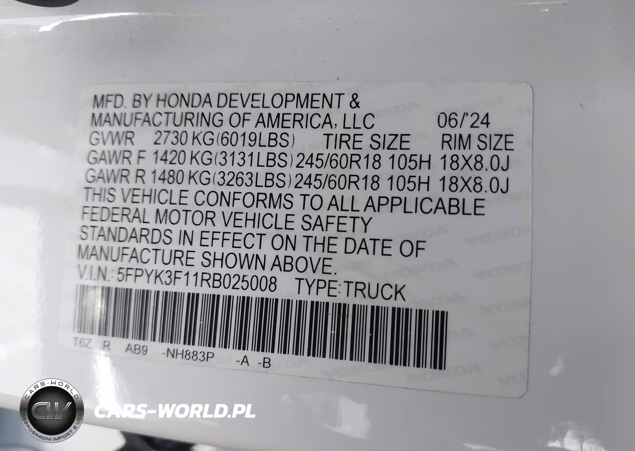 2024 Honda Ridgeline Sport VIN:5FPYK3F11RB025008 - 9