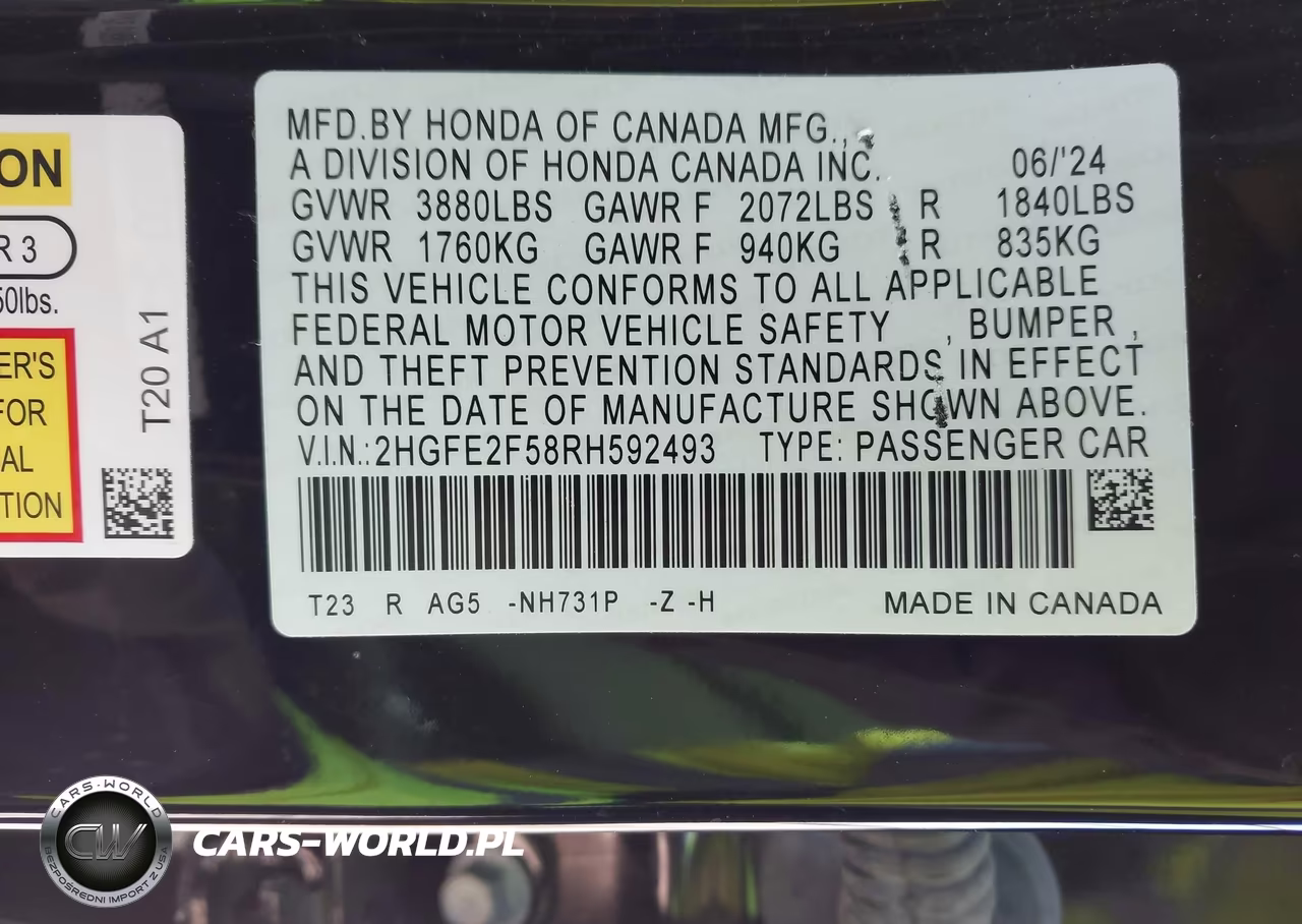 2024 Honda Civic Sport VIN:2HGFE2F58RH592493 - 9