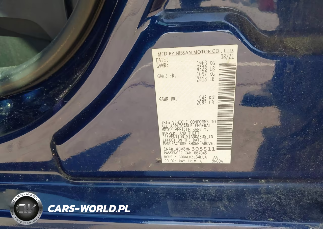 2021 Nissan Altima S Fwd VIN:1N4BL4BV8MN398511 - 9