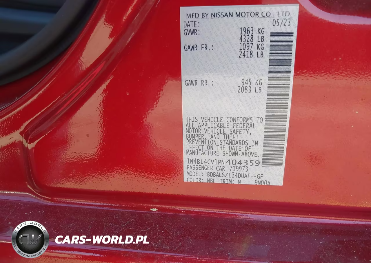 2023 Nissan Altima Sr Fwd VIN:1N4BL4CV1PN404359 - 9