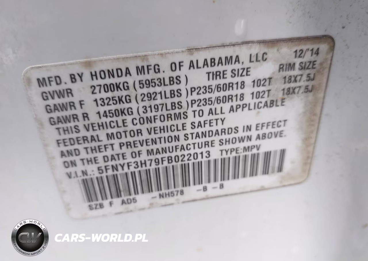2015 Honda Pilot Ex-L VIN:5FNYF3H79FB022013 - 9