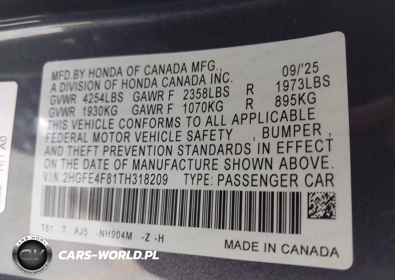 2026 Honda Civic Hybrid Sport-Sport Touring VIN:2HGFE4F81TH318209 - 9