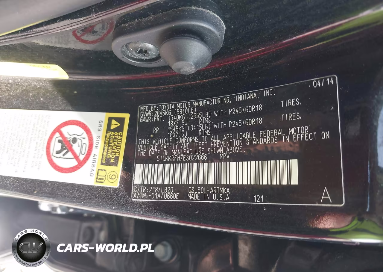 2014 Toyota Highlander Xle V6 VIN:5TDKKRFH7ES022666 - 9
