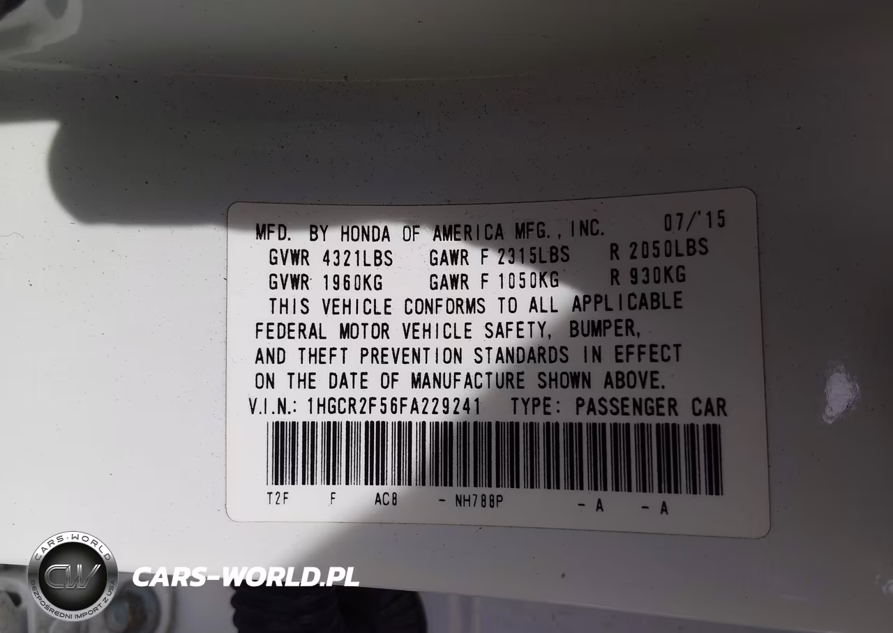2015 Honda Accord Sport VIN:1HGCR2F56FA229241 - 9