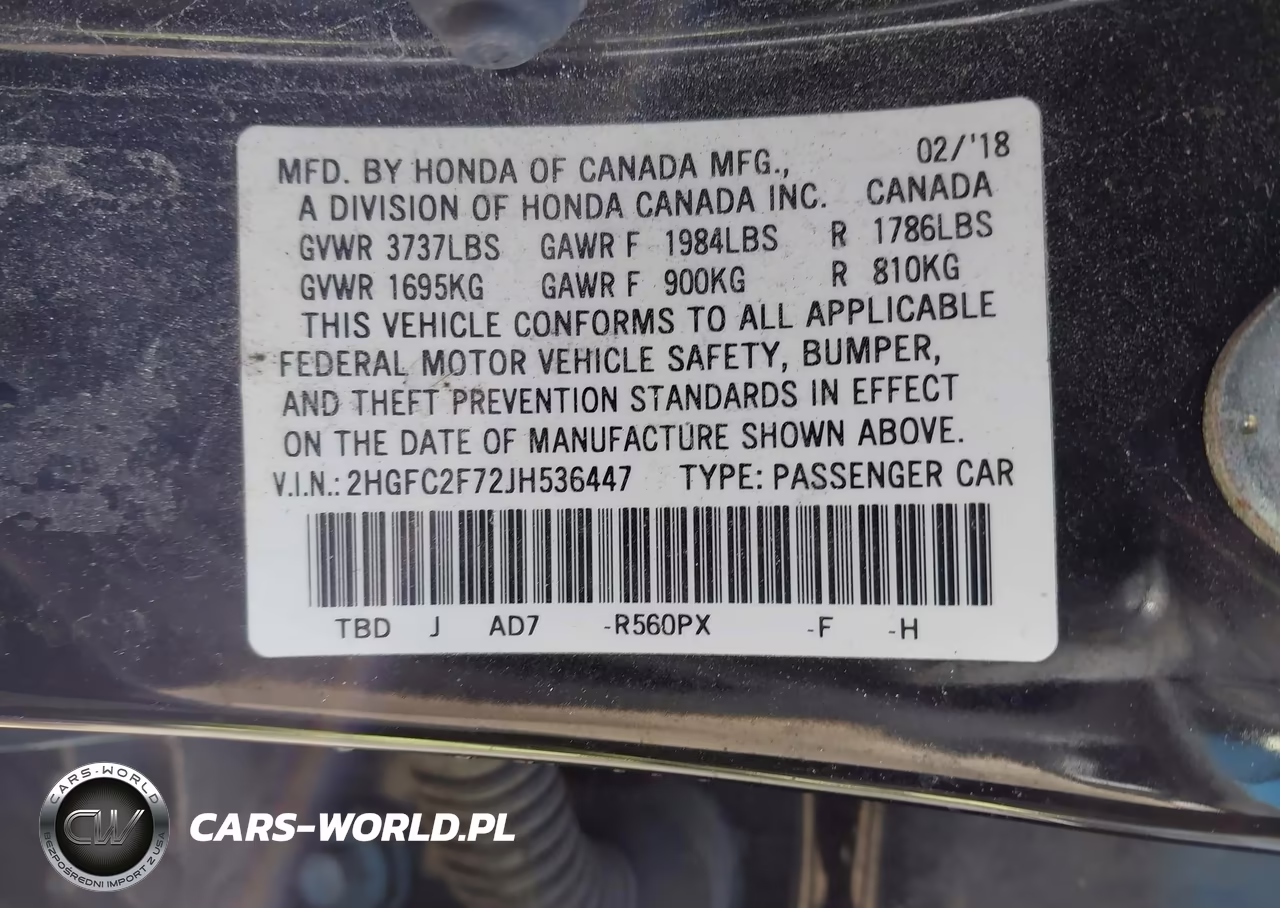 2018 Honda Civic Ex VIN:2HGFC2F72JH536447 - 9
