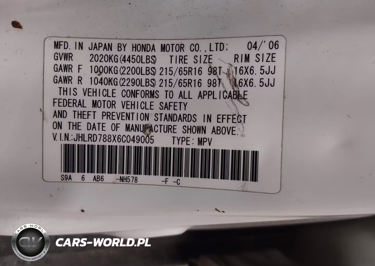 2006 Honda Cr-V Ex VIN:JHLRD788X6C049005 - 9
