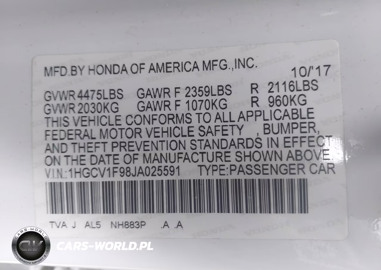 2018 Honda Accord Touring VIN:1HGCV1F98JA025591 - 9