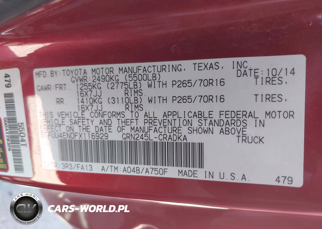 2015 Toyota Tacoma Base V6 VIN:5TFUU4EN0FX116929 - 9