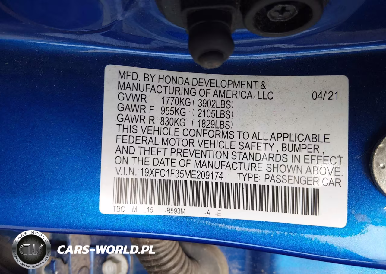 2021 Honda Civic Ex VIN:19XFC1F35ME209174 - 9