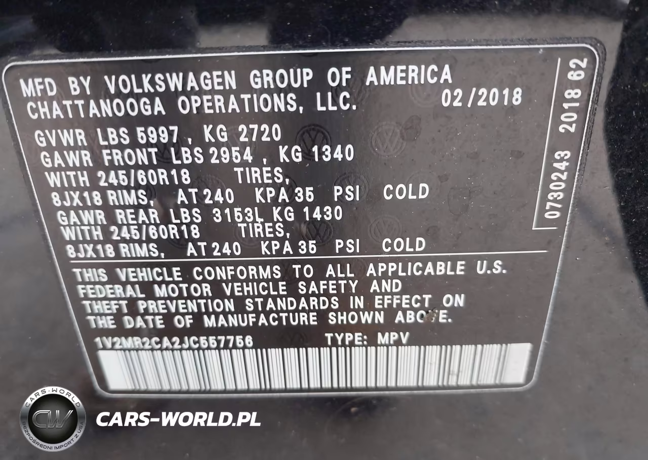 2018 Volkswagen Atlas 3.6L V6 Sel VIN:1V2MR2CA2JC557756 - 9