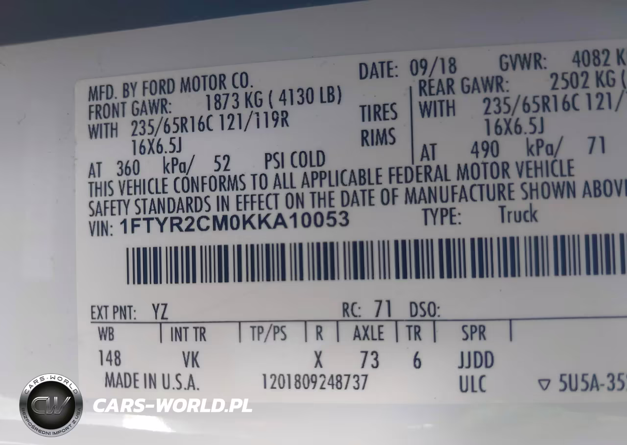 2019 Ford Transit-250 VIN:1FTYR2CM0KKA10053 - 9