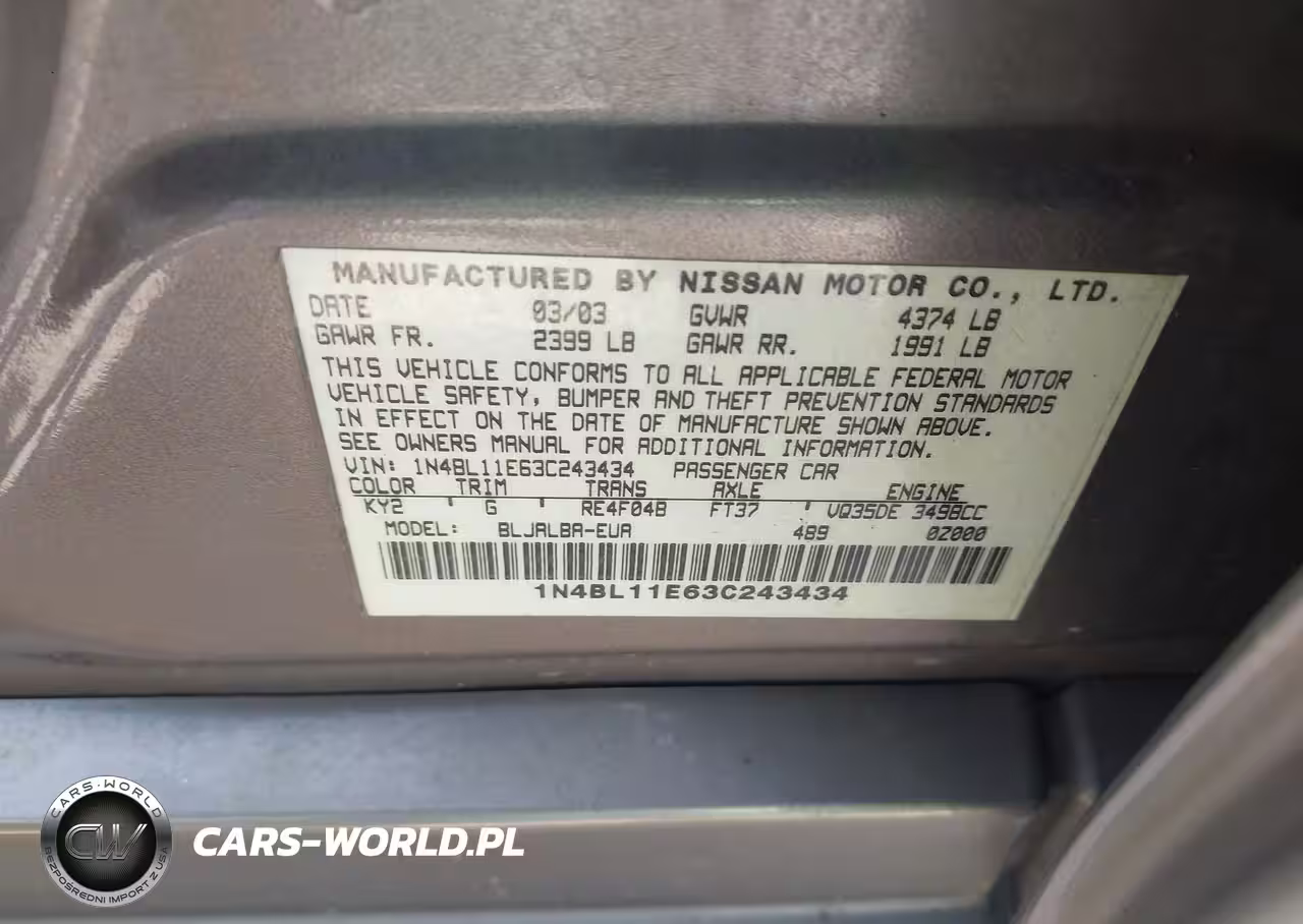 2003 Nissan Altima 3.5 Se VIN:1N4BL11E63C243434 - 9