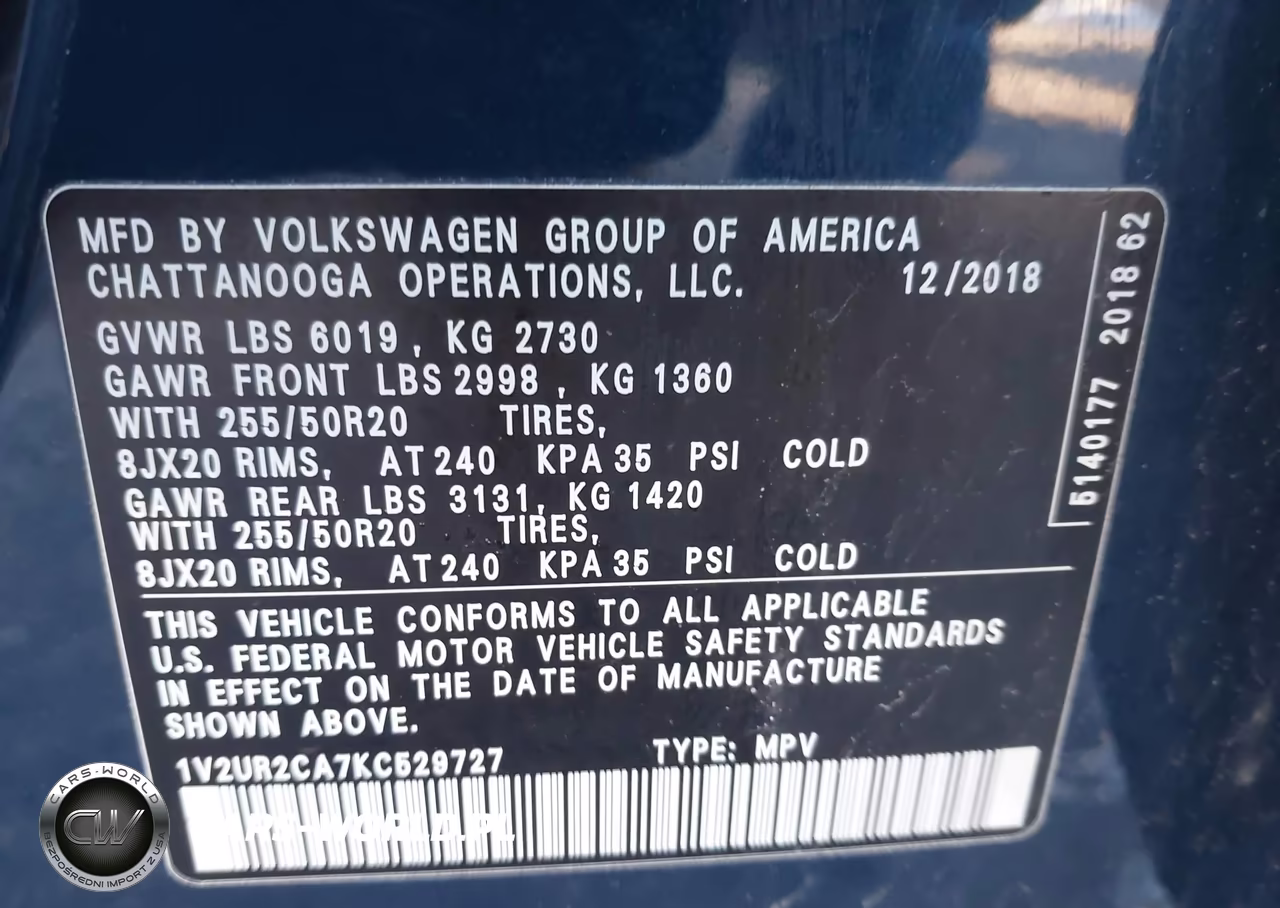 2019 Volkswagen Atlas 3.6L V6 Se W-Technology VIN:1V2UR2CA7KC529727 - 9