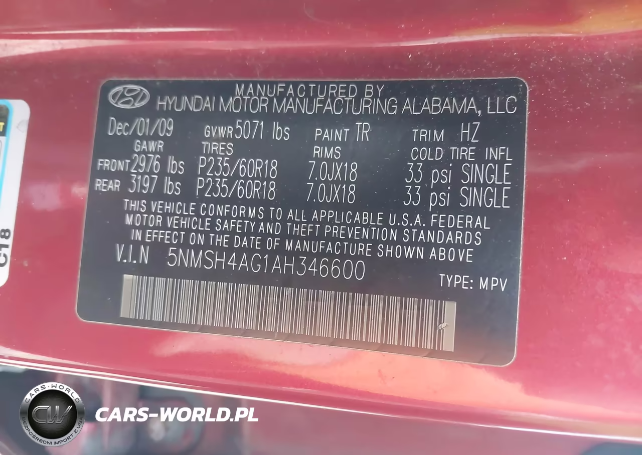 2010 Hyundai Santa Fe Se VIN:5NMSH4AG1AH346600 - 9