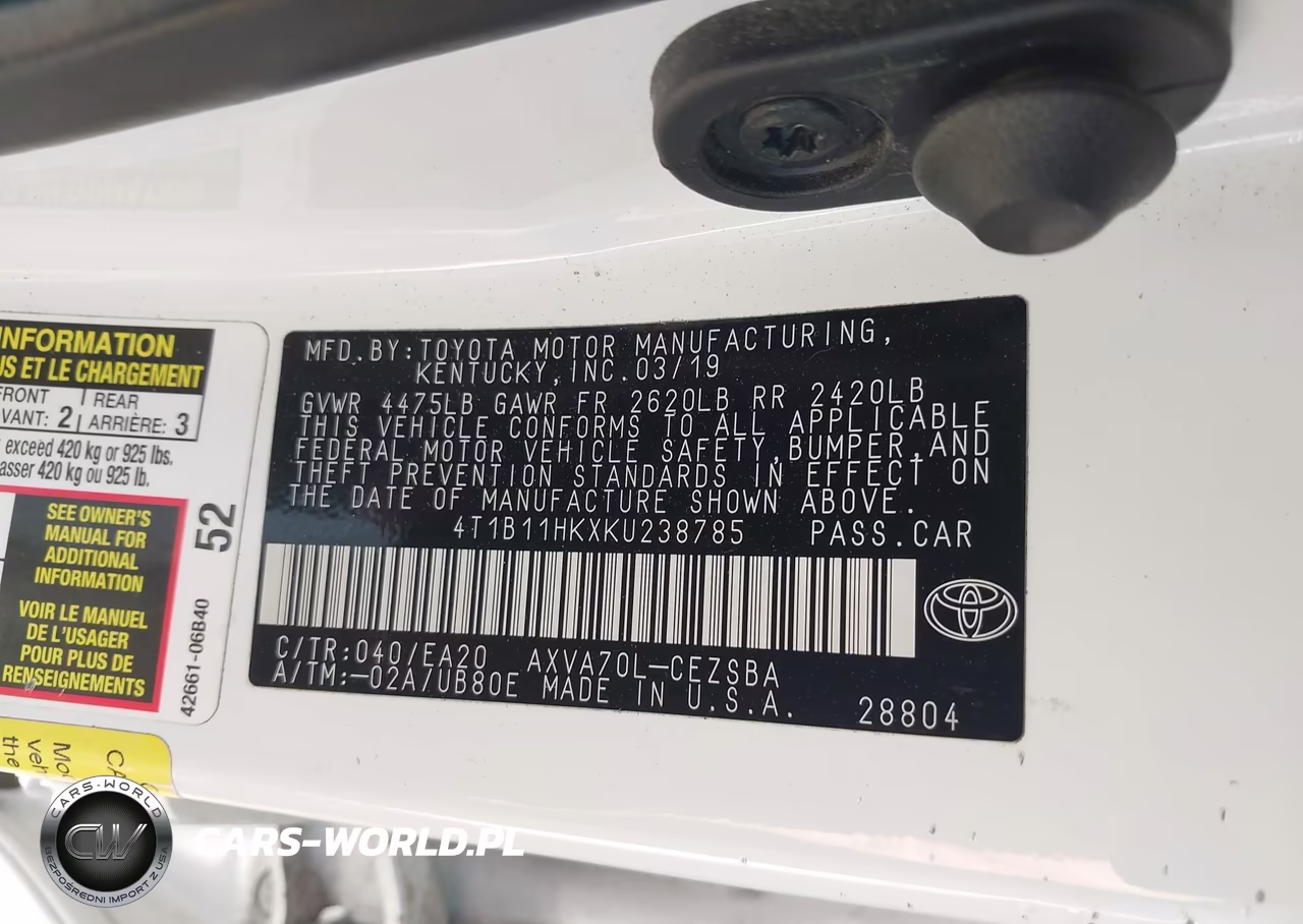 2019 Toyota Camry Se VIN:4T1B11HKXKU238785 - 9