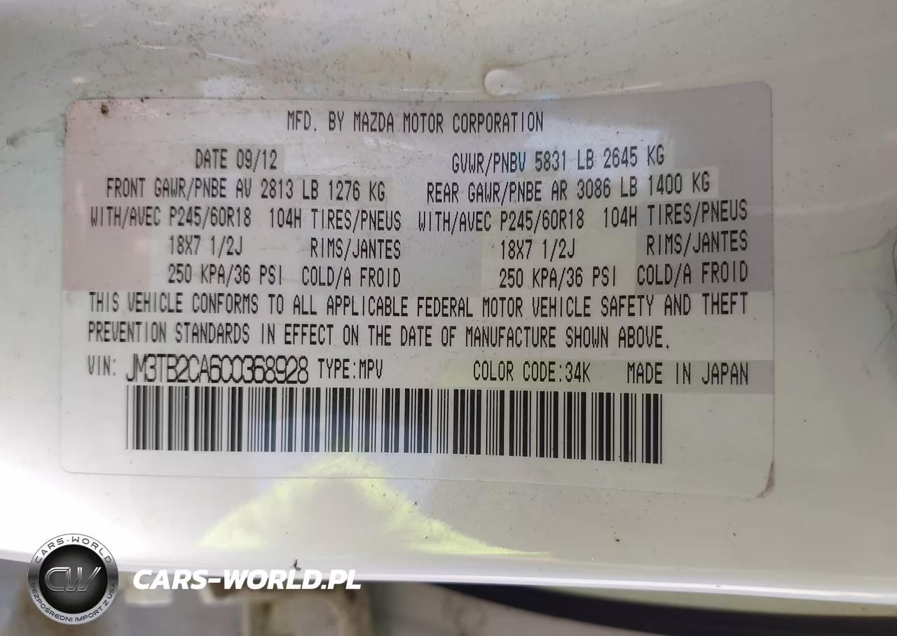 2012 Mazda Cx-9 Touring VIN:JM3TB2CA6C0368928 - 9