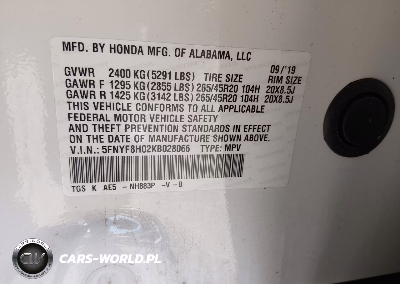2019 Honda Passport Elite VIN:5FNYF8H02KB028066 - 9