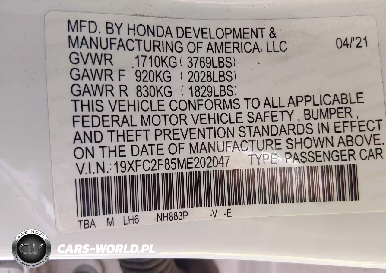 2021 Honda Civic Sport VIN:19XFC2F85ME202047 - 9