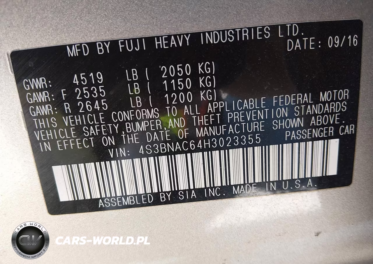 2017 Subaru Legacy 2.5I Premium VIN:4S3BNAC64H3023355 - 9
