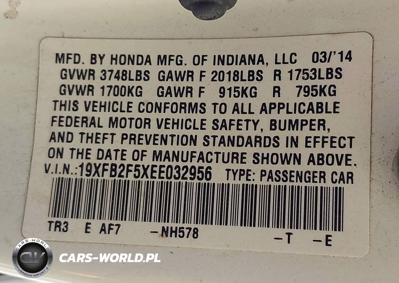 2014 Honda Civic Lx VIN:19XFB2F5XEE032956 - 9