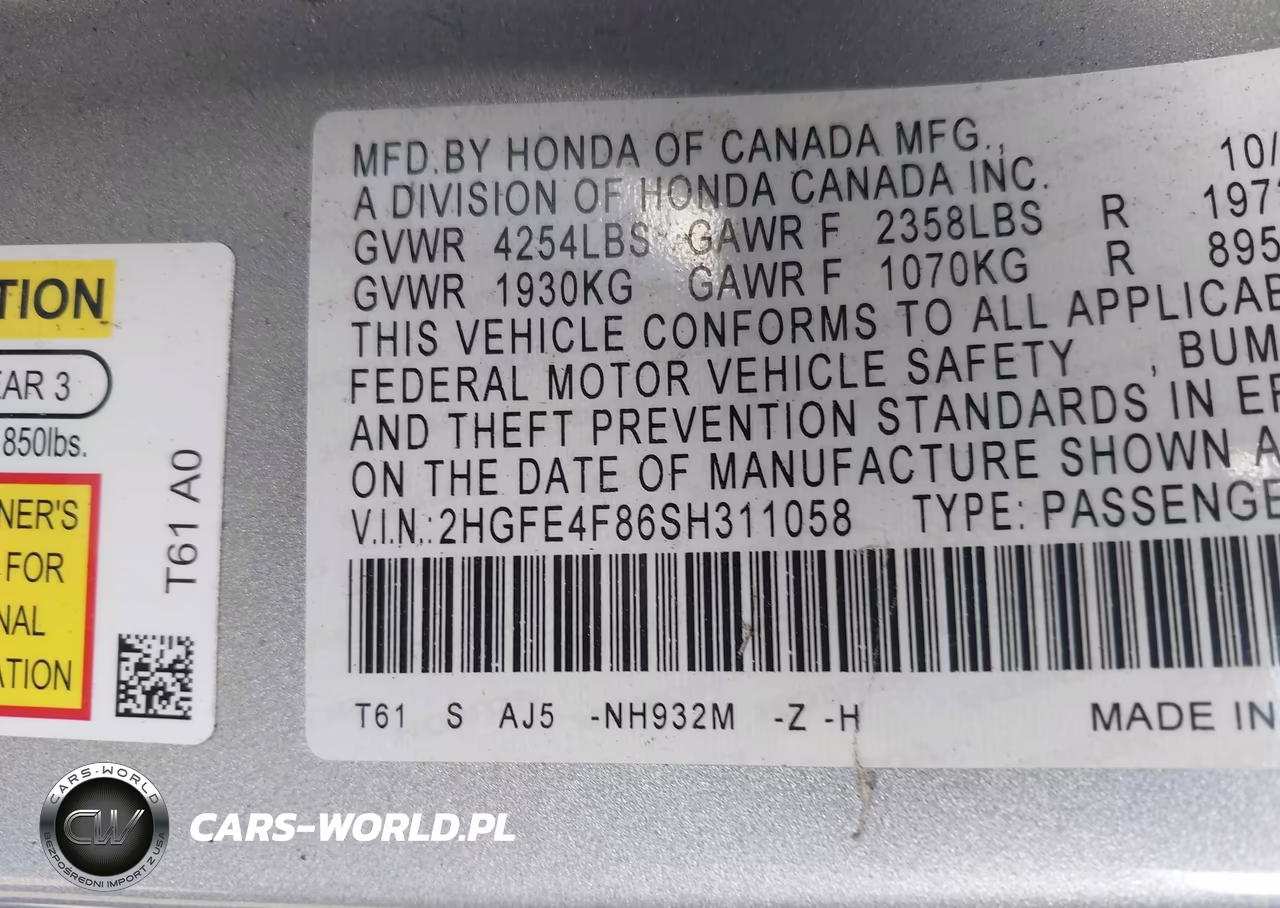 2025 Honda Civic Hybrid VIN:2HGFE4F86SH311058 - 9
