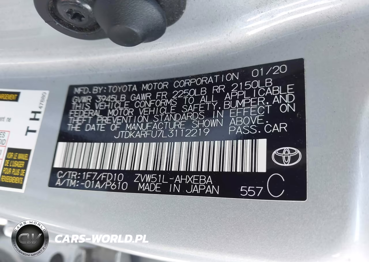 2020 Toyota Prius Le VIN:JTDKARFU7L3112219 - 9