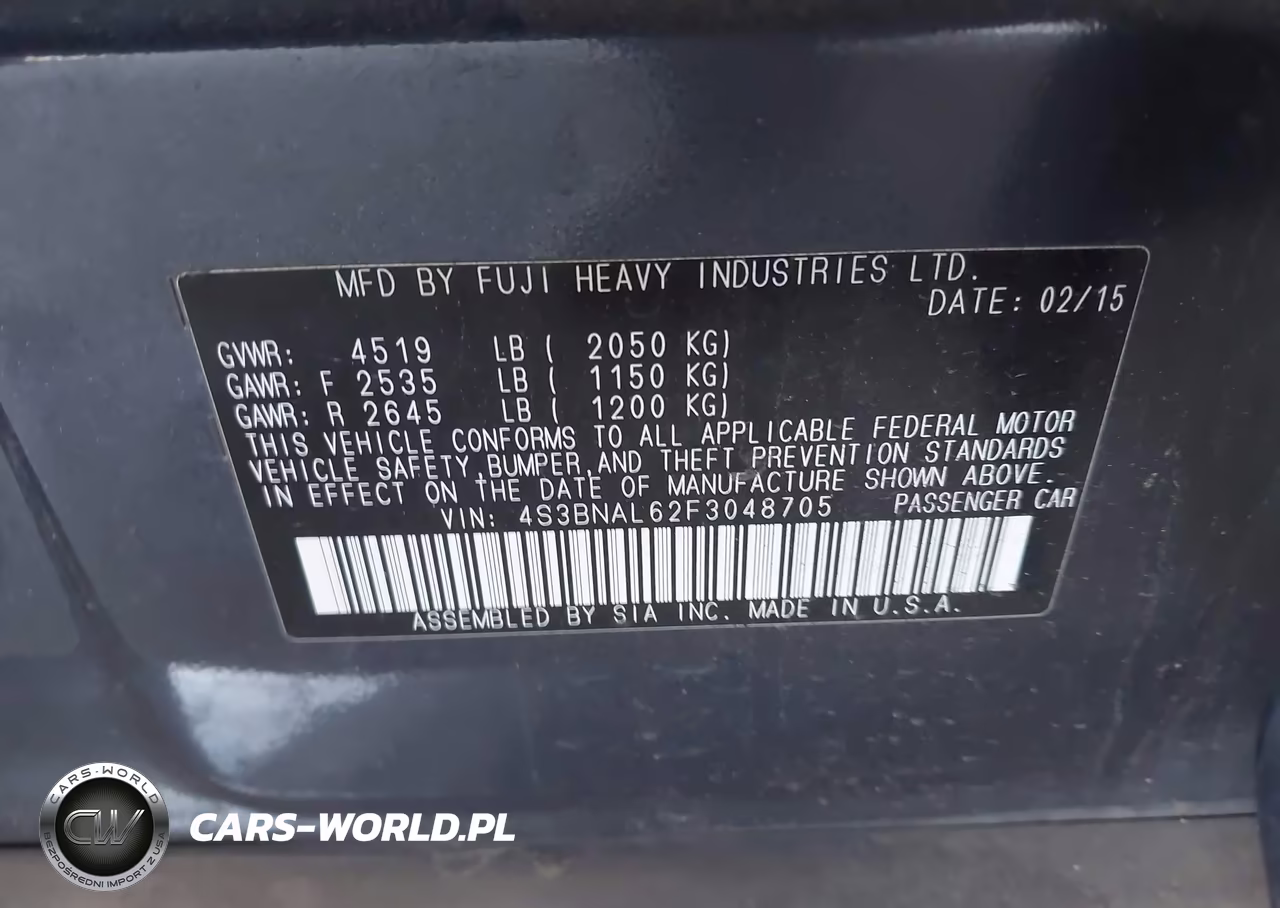 2015 Subaru Legacy 2.5I Limited VIN:4S3BNAL62F3048705 - 9