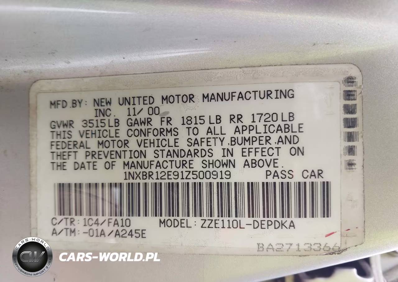 2001 Toyota Corolla Le VIN:1NXBR12E91Z500919 - 9