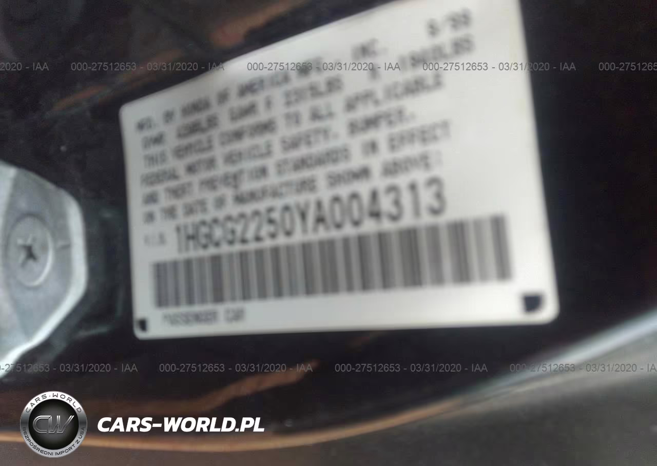 2000 Honda Accord 3.0 Ex VIN:1HGCG2250YA004313 - 9