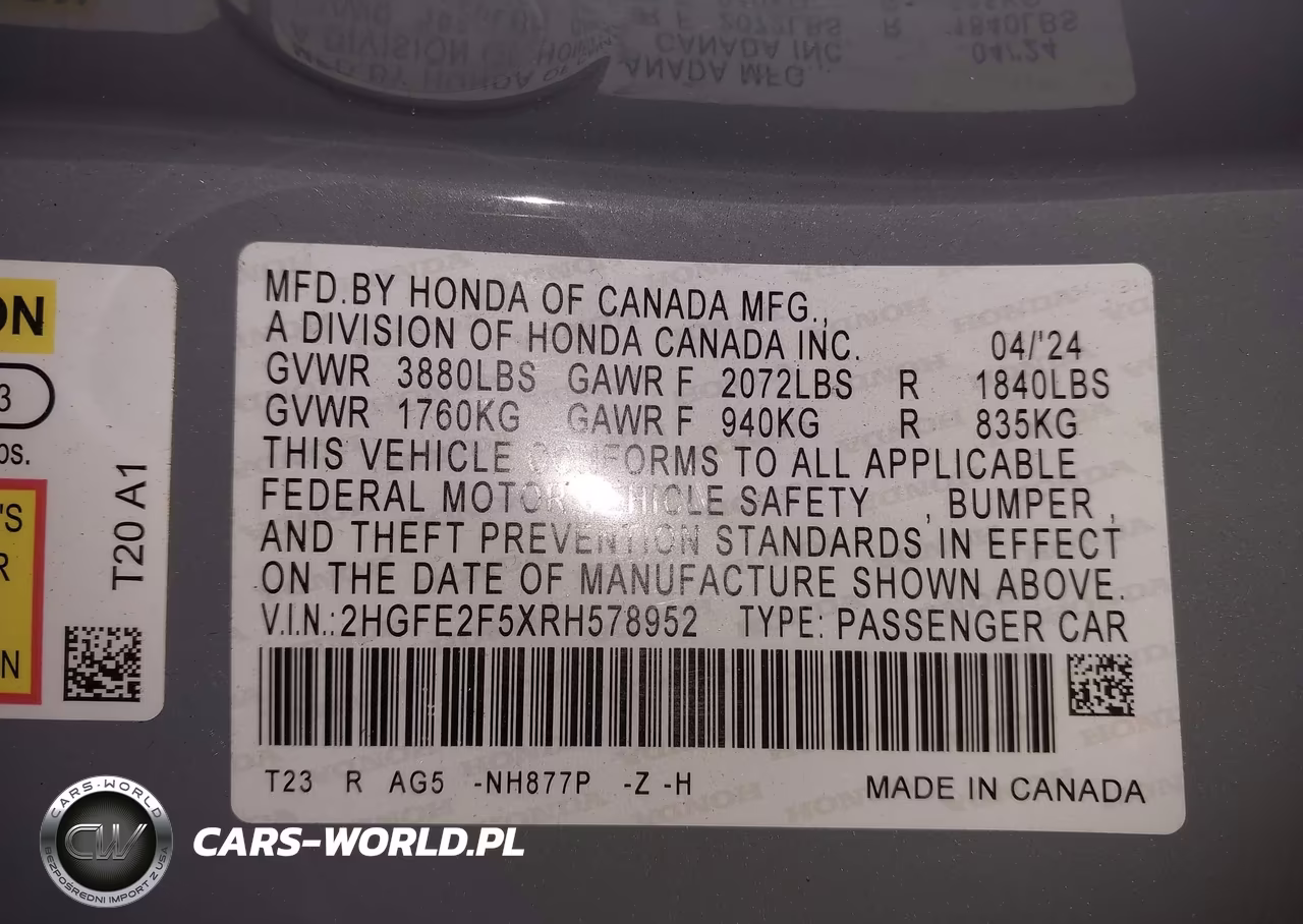 2024 Honda Civic Sport VIN:2HGFE2F5XRH578952 - 9