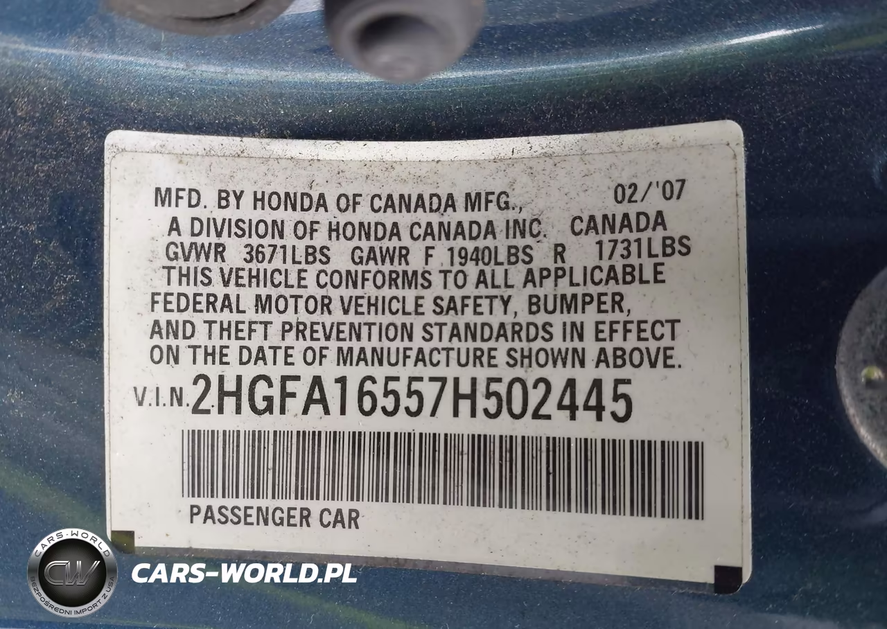2007 Honda Civic Lx VIN:2HGFA16557H502445 - 9