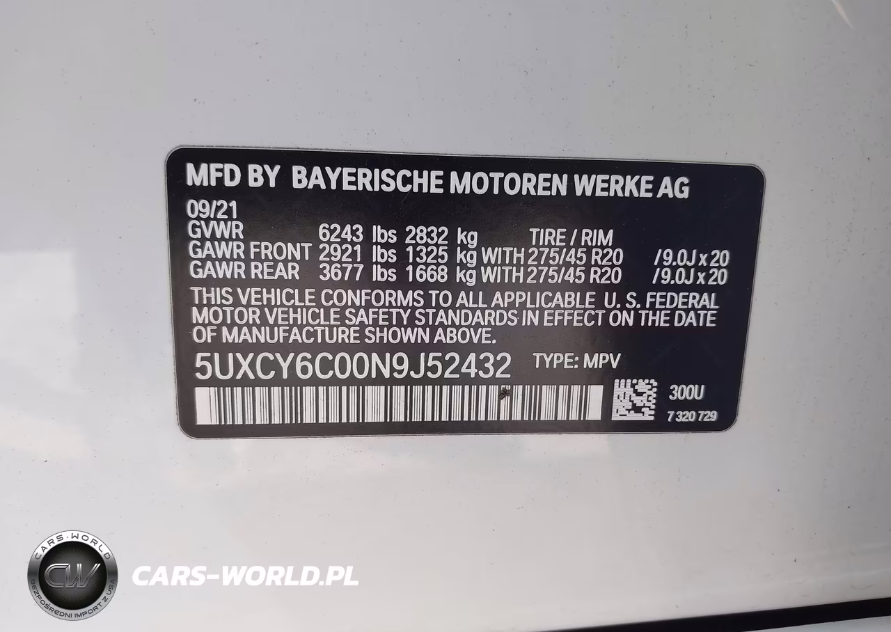 2022 BMW X6 xDrive40I VIN:5UXCY6C00N9J52432 - 9
