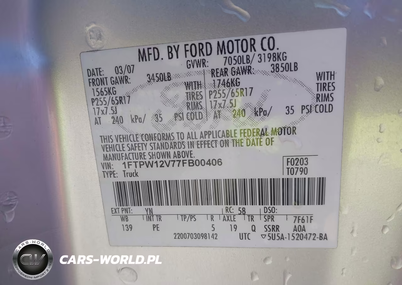 2007 Ford F-150 Lariat-Xlt VIN:1FTPW12V77FB00406 - 9