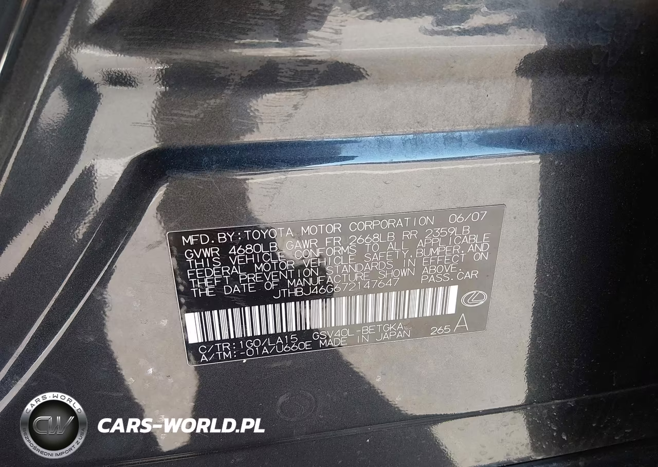 2007 Lexus Es 350 VIN:JTHBJ46G672147647 - 9