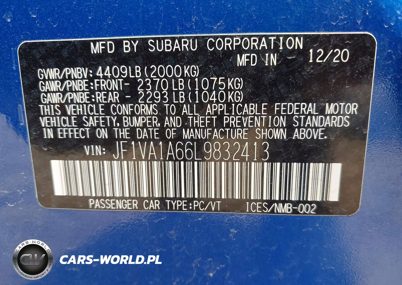 2020 Subaru Wrx VIN:JF1VA1A66L9832413 - 9