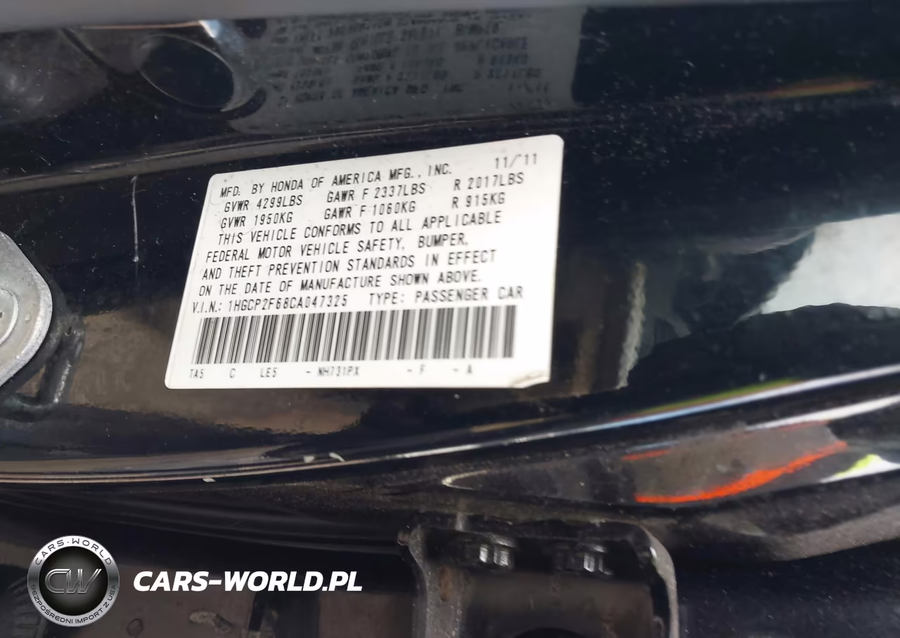 2012 Honda Accord 2.4 Se VIN:1HGCP2F68CA047325 - 9