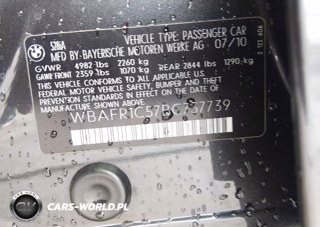 2011 BMW 528I VIN:WBAFR1C57BC737739 - 9