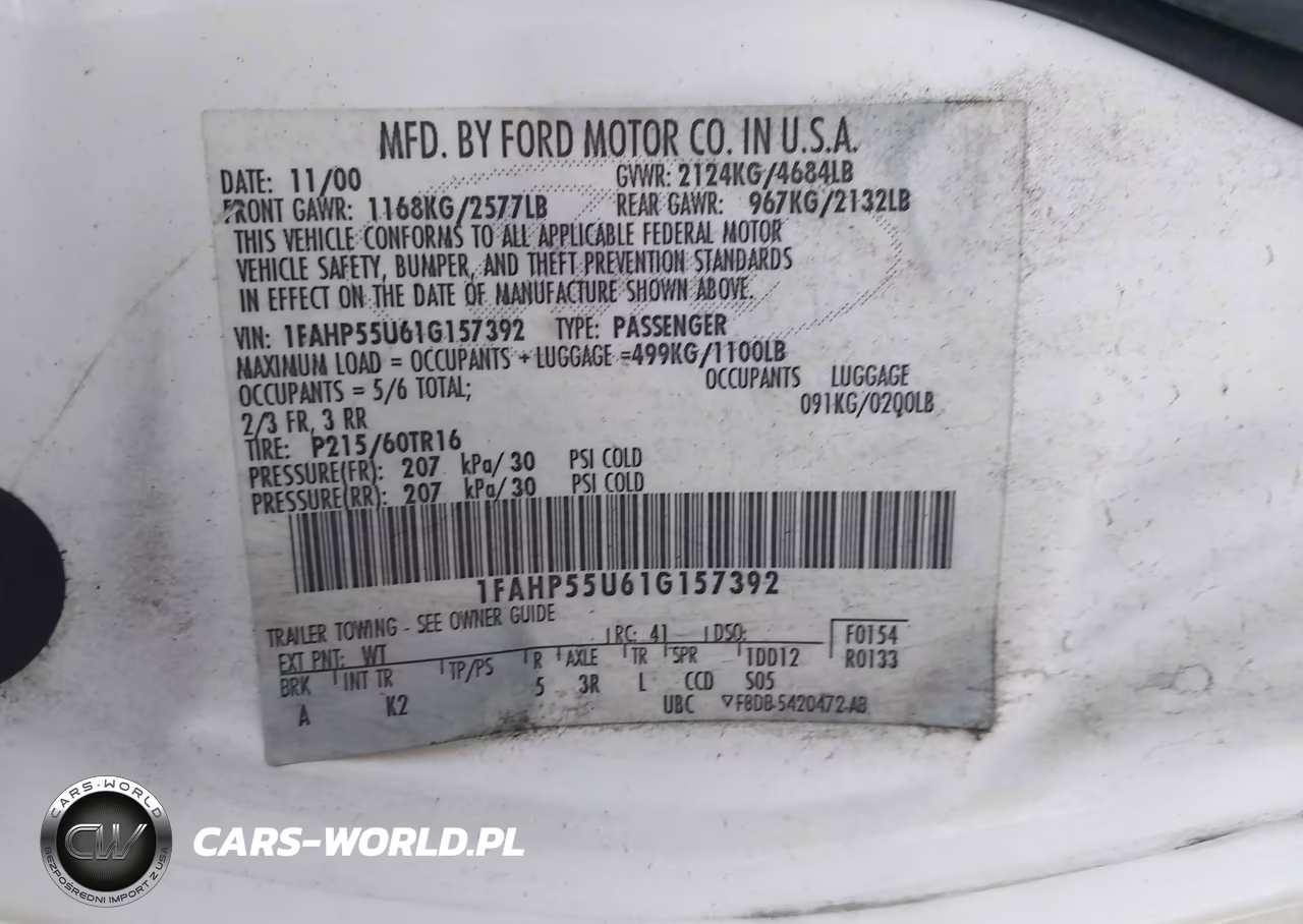 2001 Ford Taurus Ses VIN:1FAHP55U61G157392 - 9