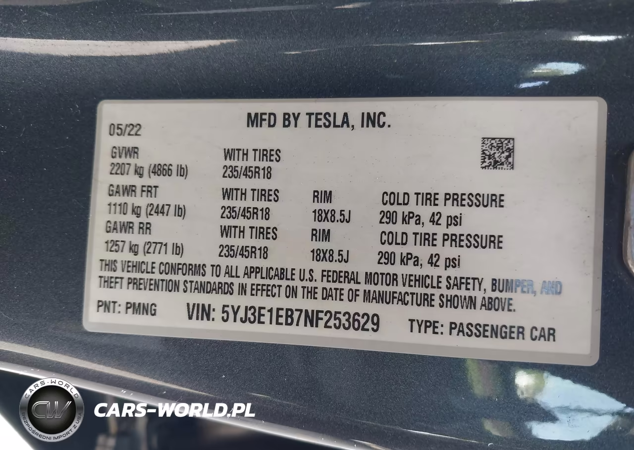 2022 Tesla Model 3 Long Range Dual Motor All-Wheel Drive VIN:5YJ3E1EB7NF253629 - 9