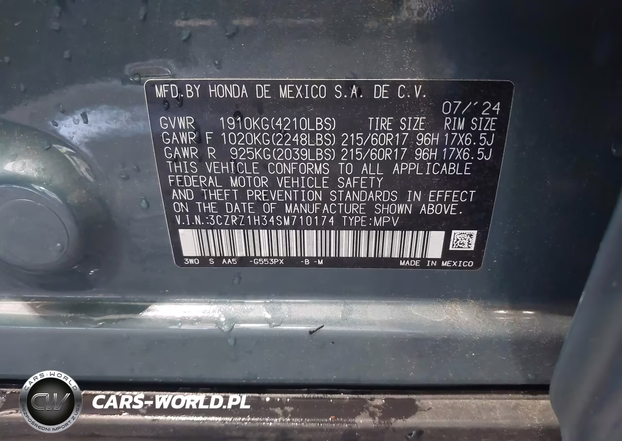 2025 Honda Hr-V 2Wd Lx VIN:3CZRZ1H34SM710174 - 9