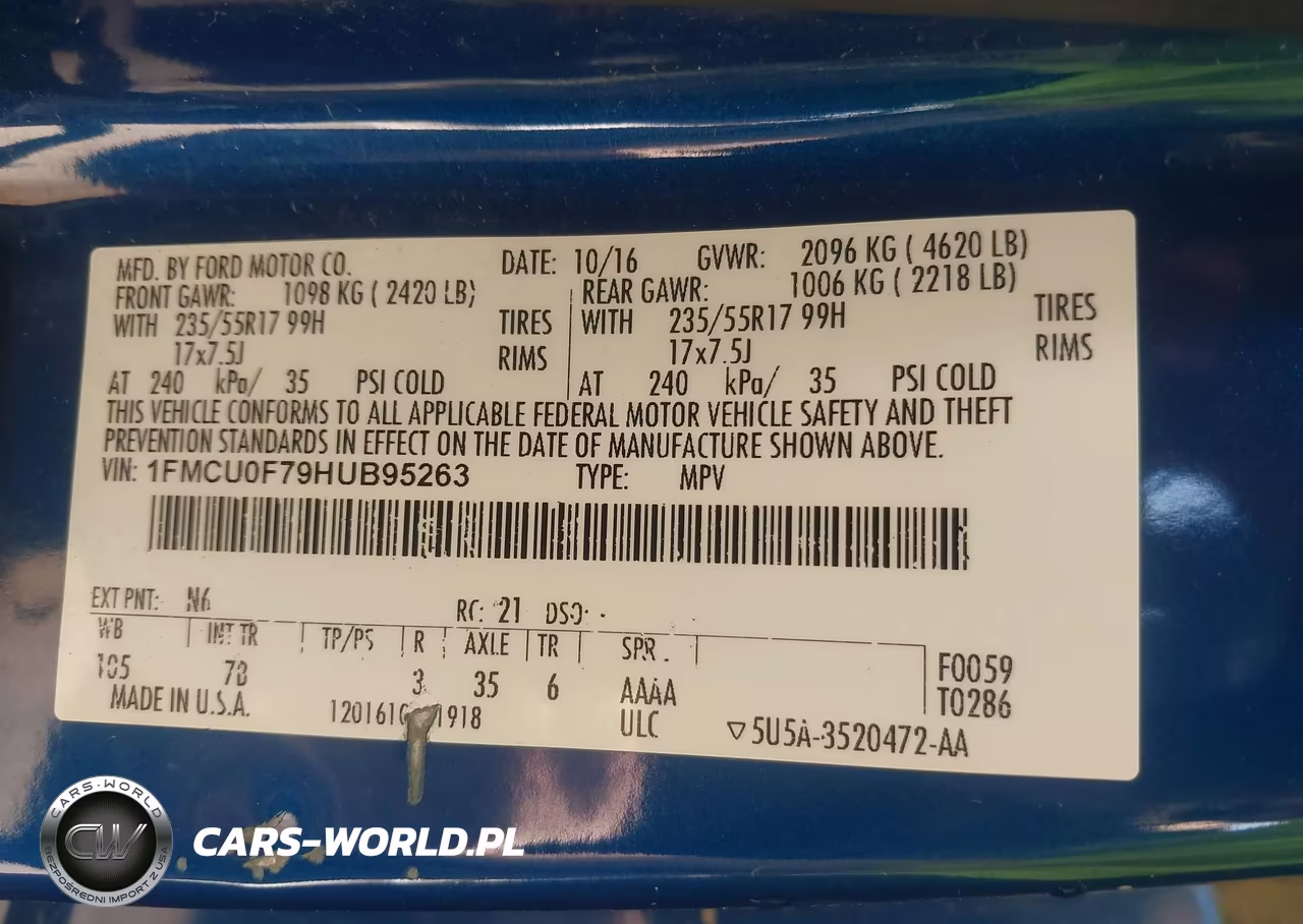 2017 Ford Escape S VIN:1FMCU0F79HUB95263 - 9
