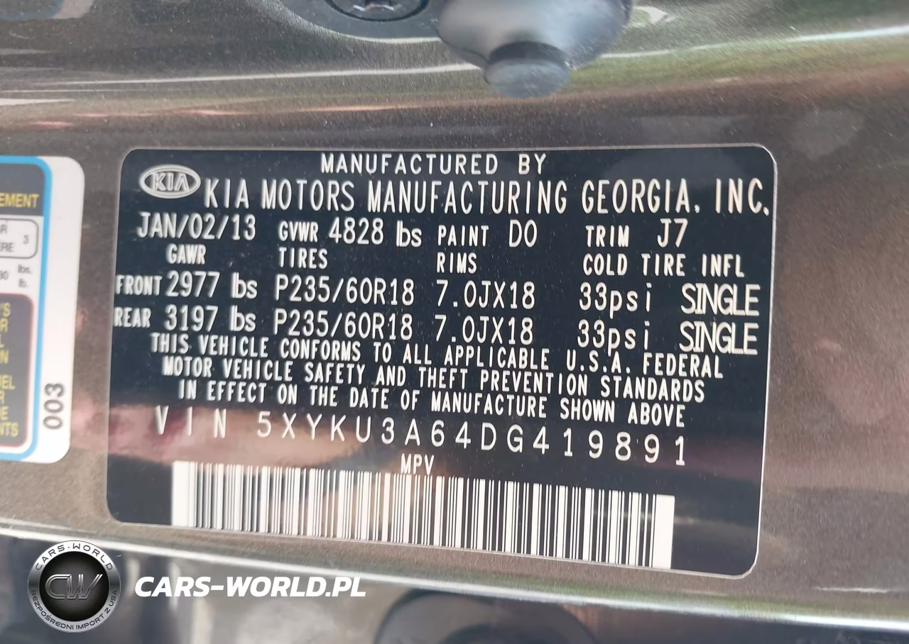 2013 Kia Sorento Ex VIN:5XYKU3A64DG419891 - 9