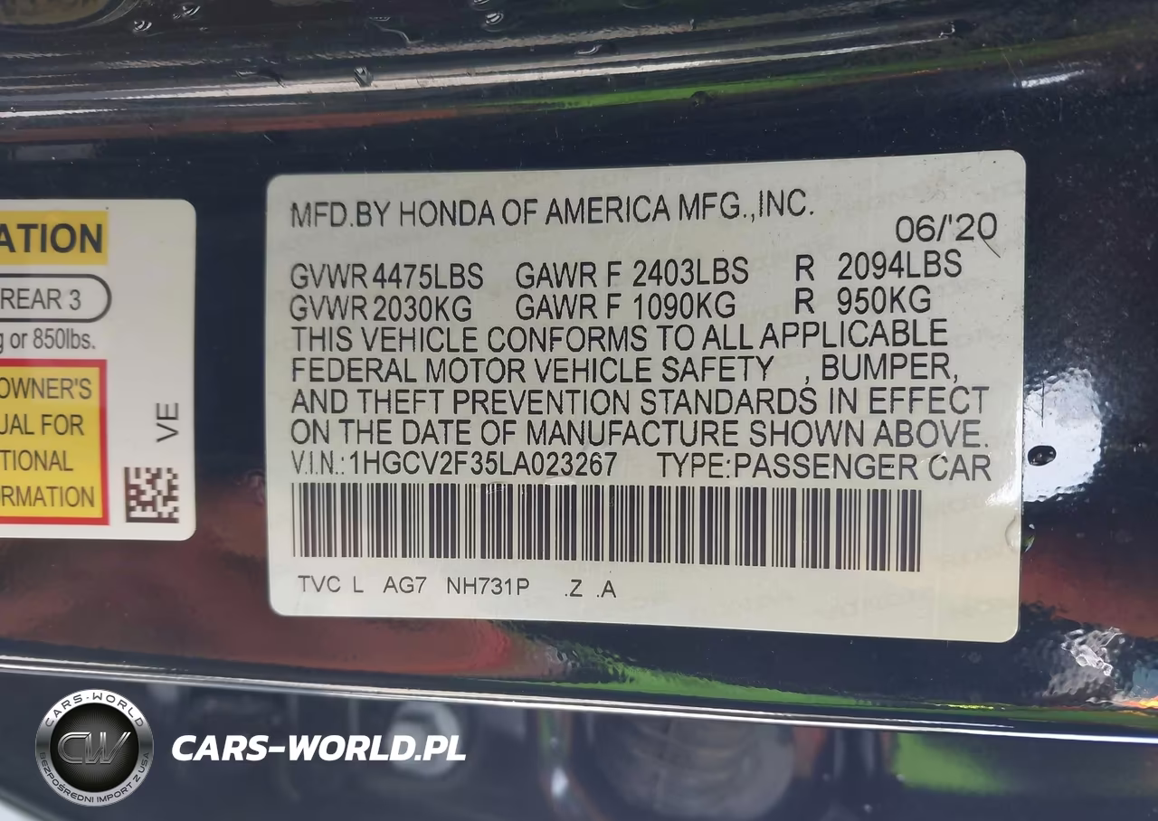 2020 Honda Accord Sport 2.0T VIN:1HGCV2F35LA023267 - 9