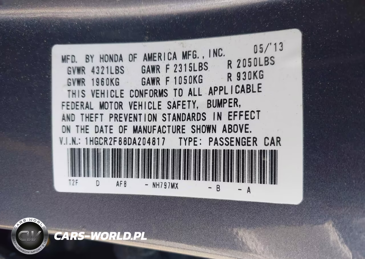 2013 Honda Accord Ex-L VIN:1HGCR2F88DA204817 - 9