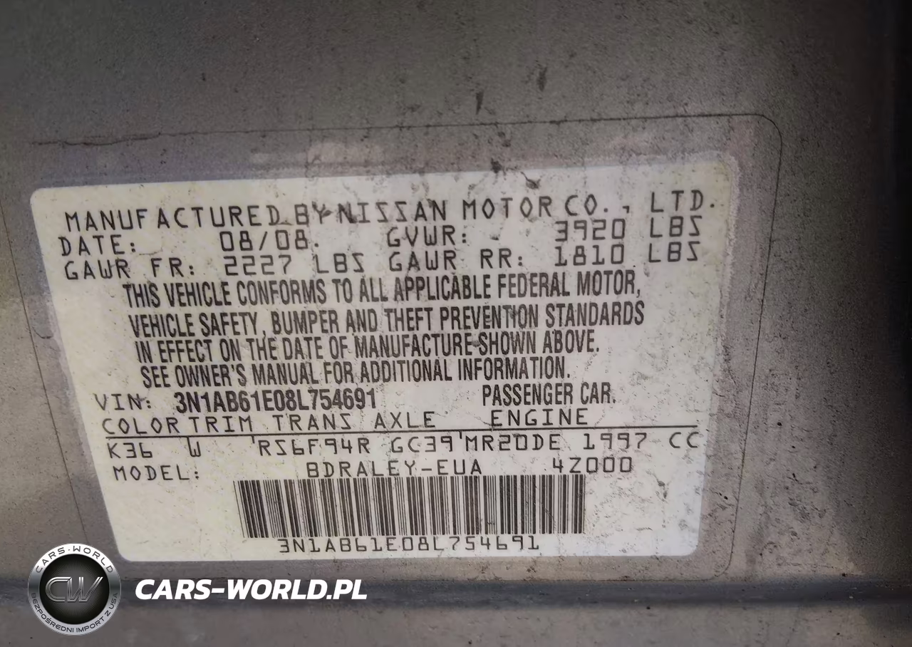 2008 Nissan Sentra 2.0S VIN:3N1AB61E08L754691 - 9