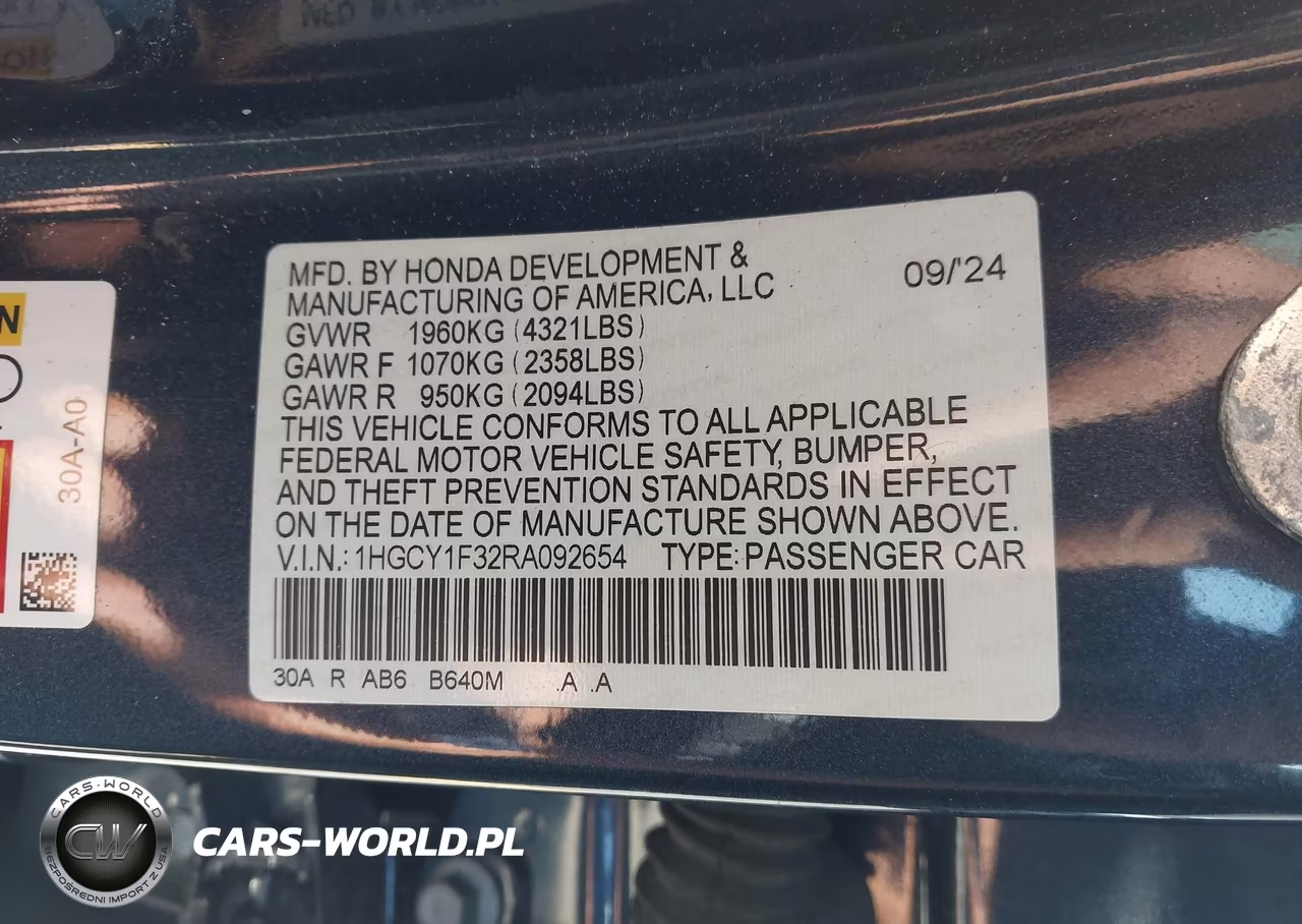 2024 Honda Accord Ex VIN:1HGCY1F32RA092654 - 9