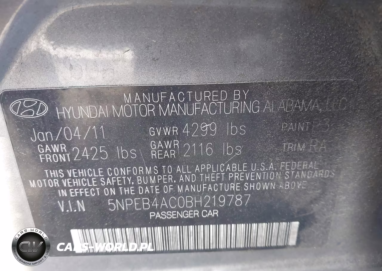 2011 Hyundai Sonata Gls VIN:5NPEB4AC0BH219787 - 9