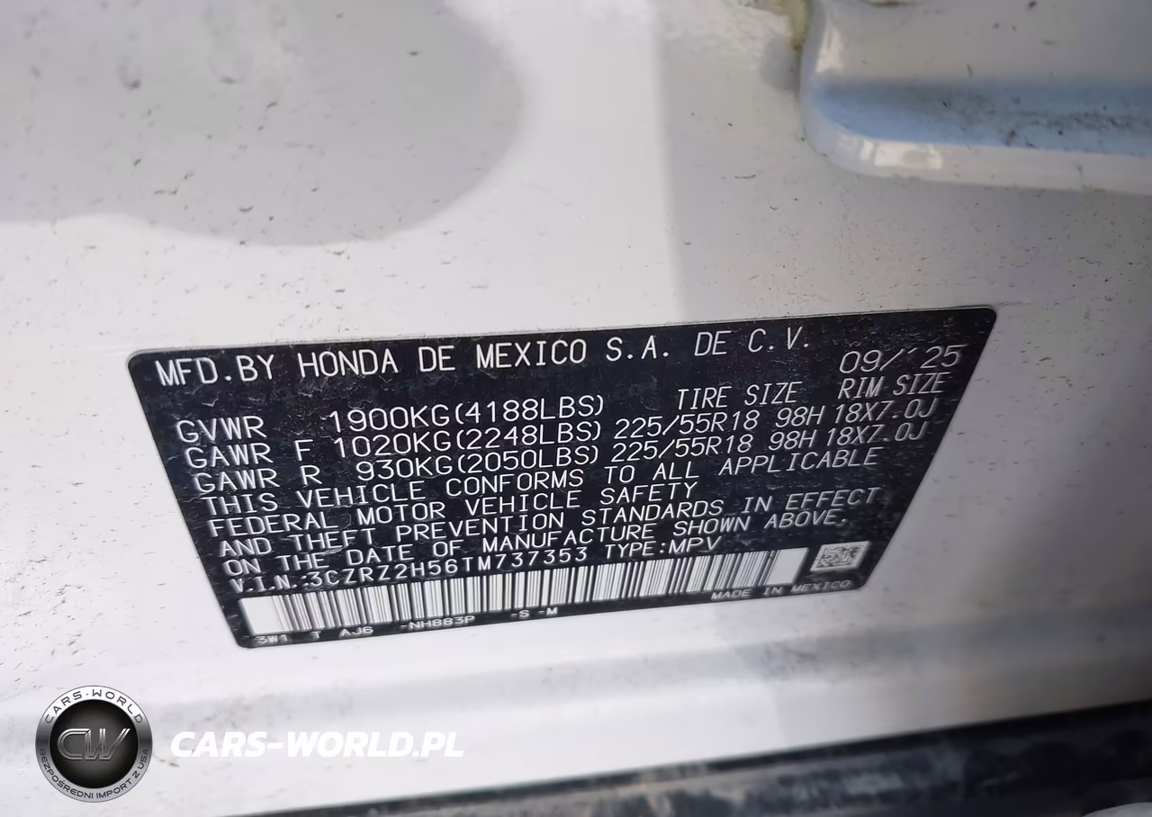 2026 Honda Hr-V Awd Sport VIN:3CZRZ2H56TM737353 - 9