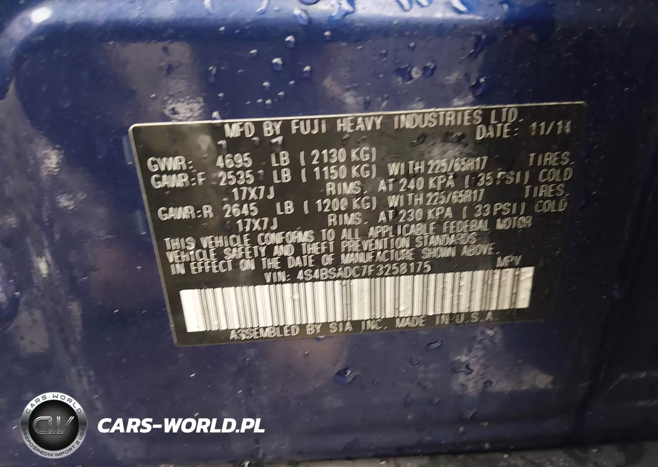 2015 Subaru Outback 2.5I Premium VIN:4S4BSADC7F3258175 - 9